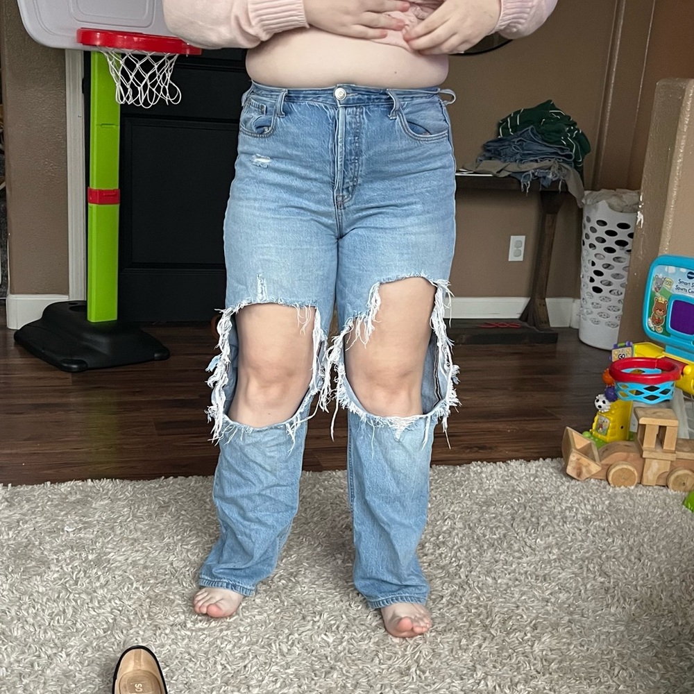 Aeropostale Distressed Blue Straight Leg Jeans